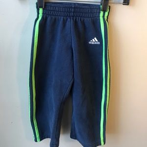 Children’s Adidas Sweatpants - navy blue with lime green stripes